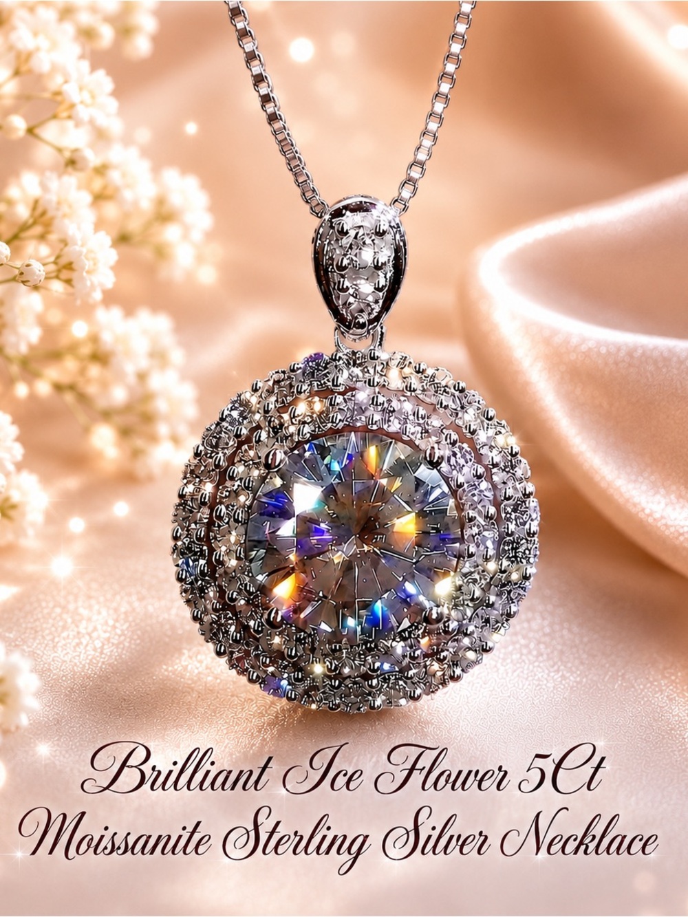 Incredible Ice 5 CTs MOISSAINITE Pendant Sterling Silver Necklace
